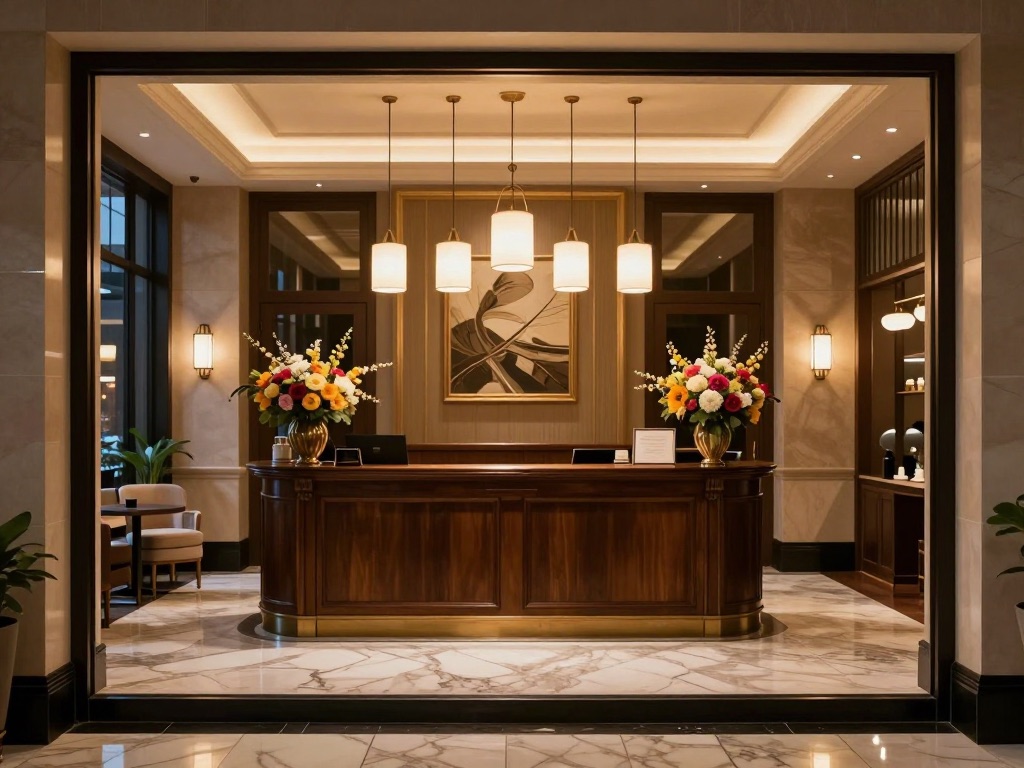 AI-generated hotel lobby visual for a welcome screen